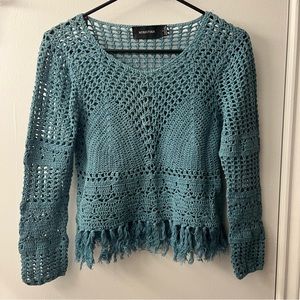 MINKPINK crochet teal crop sz S